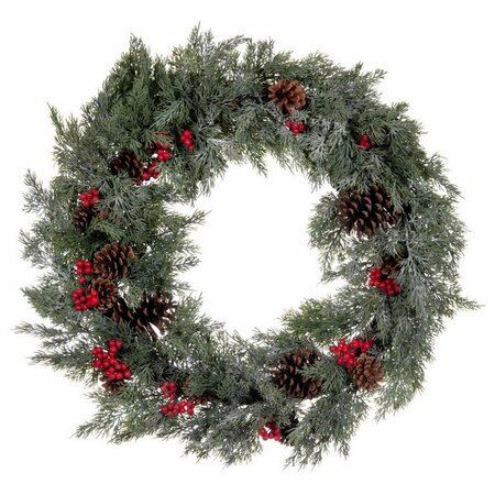 DARE2DECOR 24 in. Blue Spruce Pine Cone Wreath DA3248703